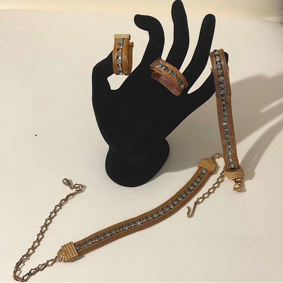 Sarah Coventry Star Lighter Set gold mesh blue topaz rhinestones - Picture 6 of 10